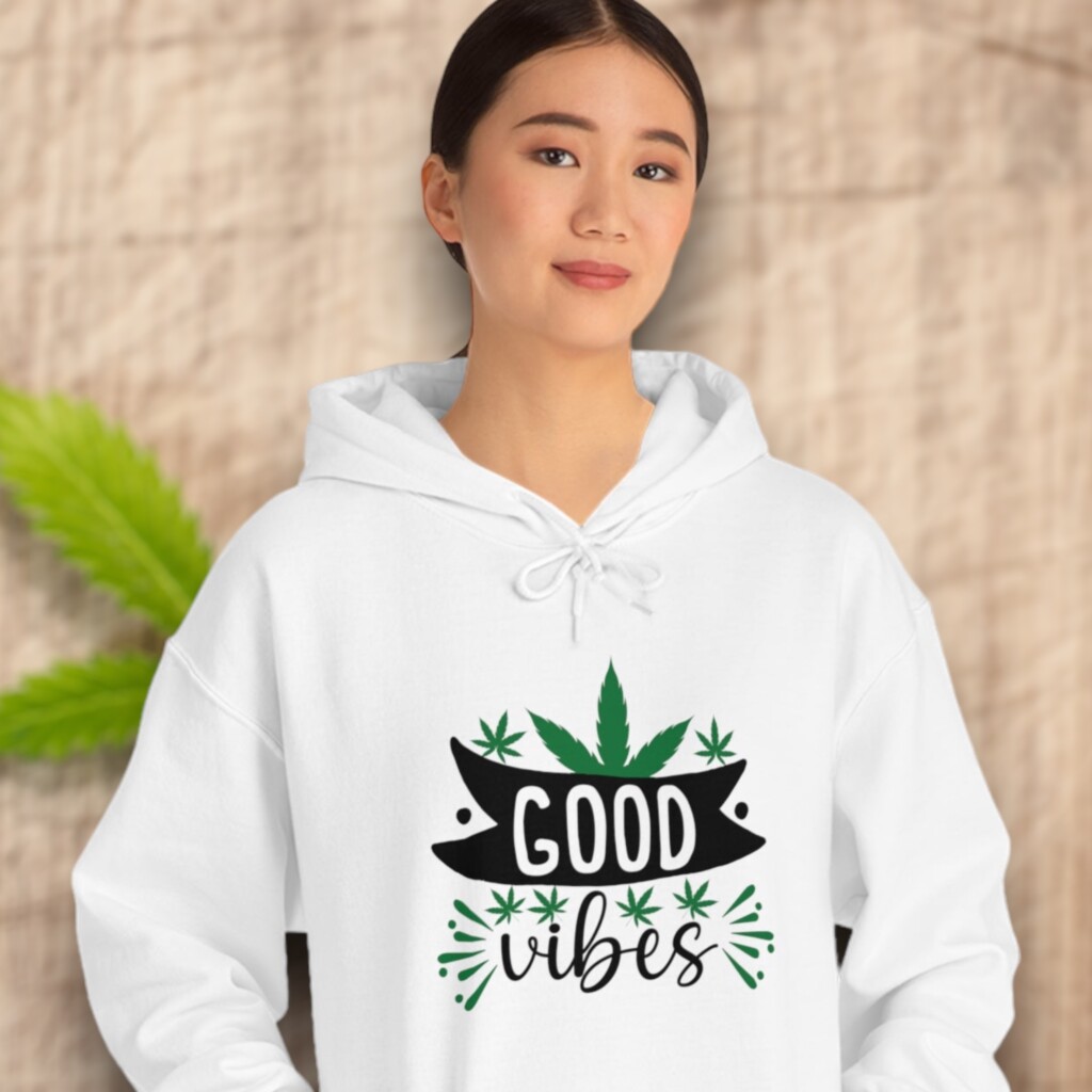 Good Vibes” Cannabis Leaf Hoodie: Embrace Positivity and Style